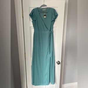 Women's Teal Wrap Maxi Dress with Tie Waist